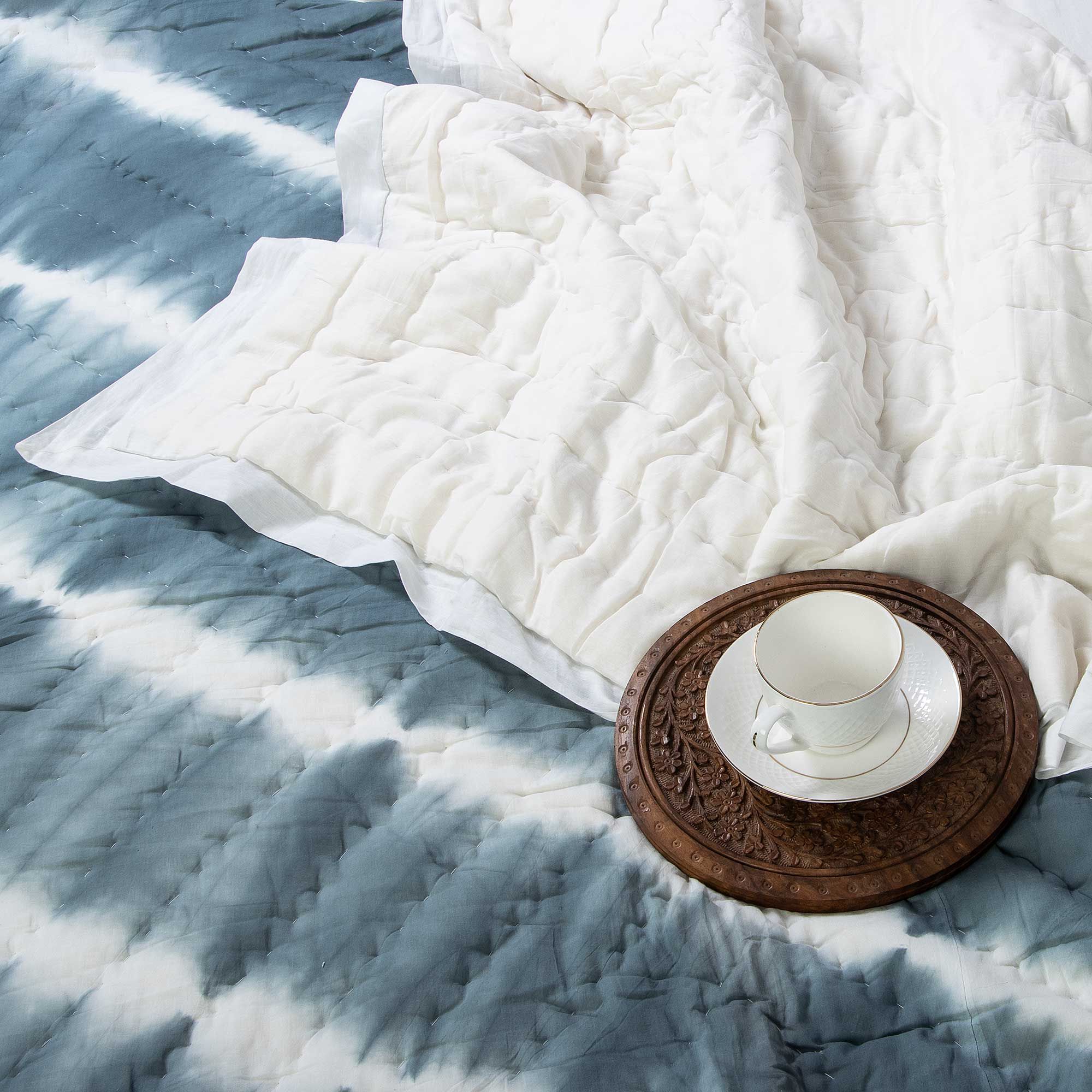 Gray Tie Dye Luxury Soft Cotton Jaipuri Razai Double Bed